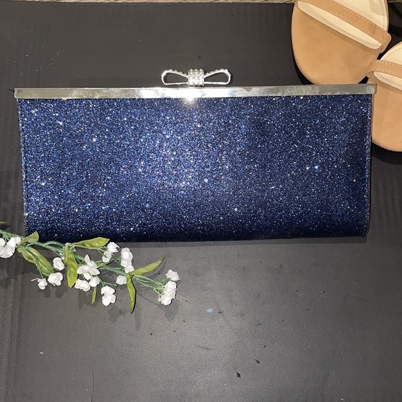 INC International Concepts Blue Sparkle Clutch Purse - Picture 1 of 10